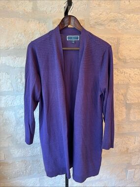 Karen Scott Open Front Purple Cardigan Sweater